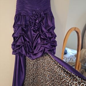 Purple Satin Dress with Leopard Print Lining
